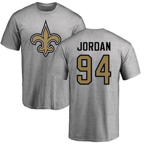 Men New Orleans Saints Ash Cameron Jordan Name and Number Logo NFL Football #94 T Shirt